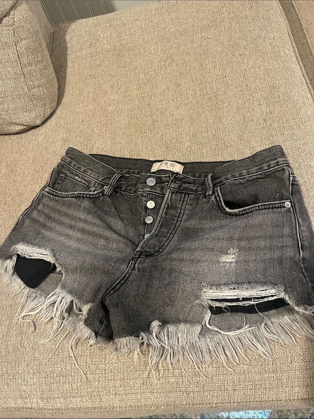 We The Free Black Distressed Frayed Hem Jean Shorts
